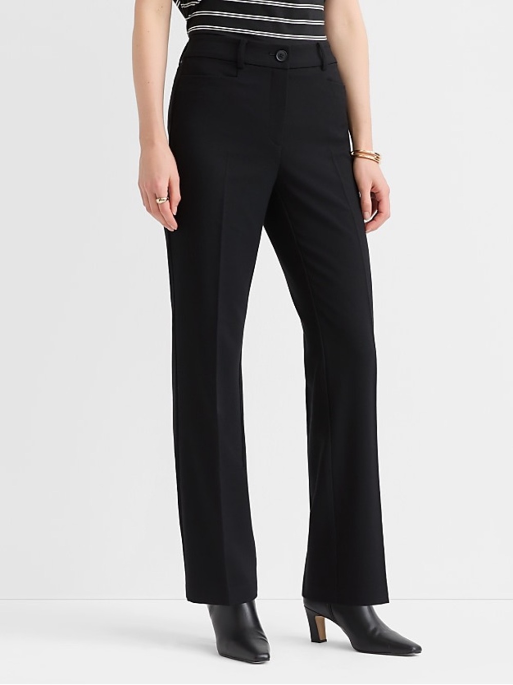 LOFT Black Mid-Rise Straight-Leg Trousers